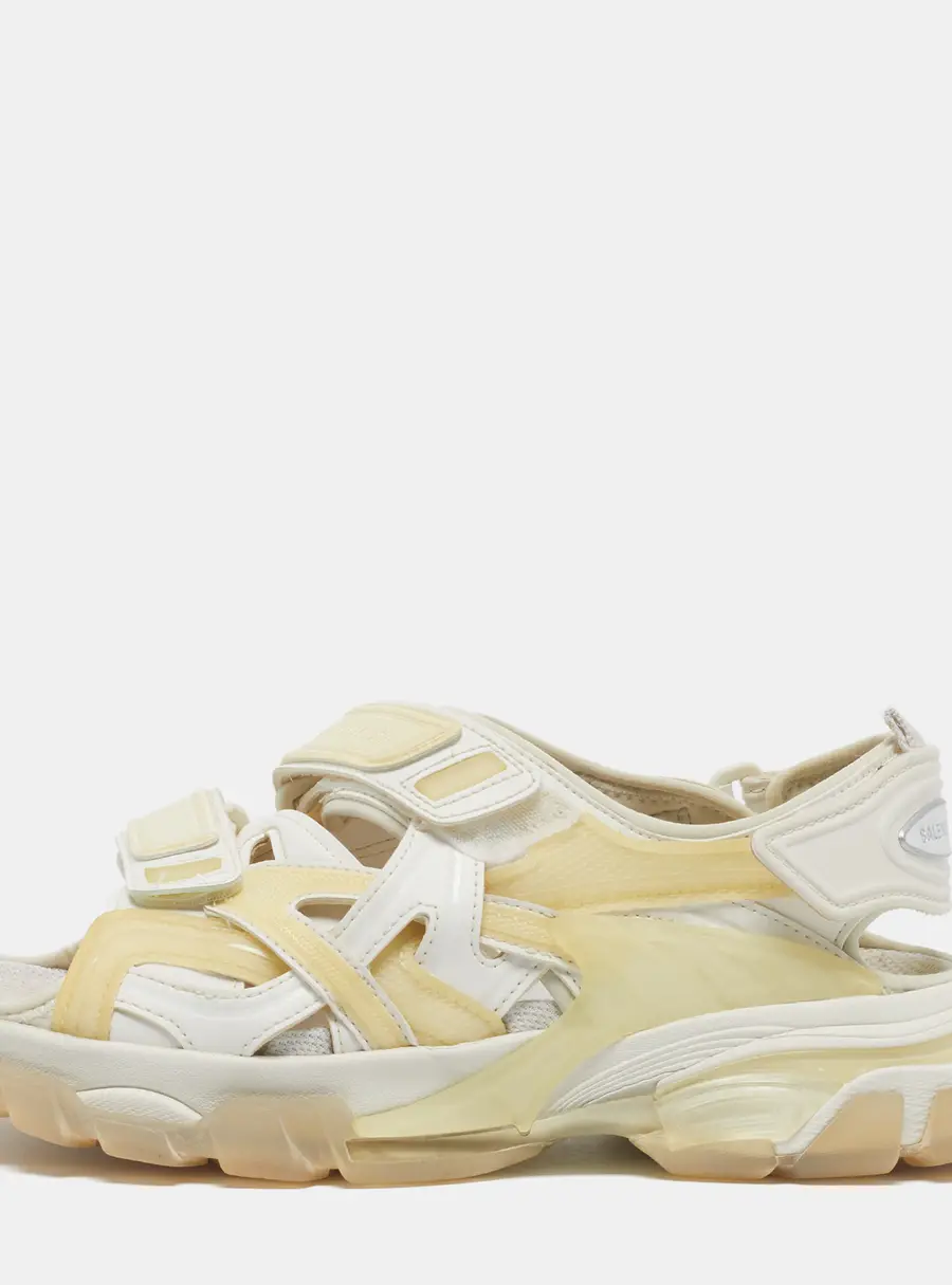 Balenciaga Track Size 39 White Faux Leather and Rubber Flat Sandals