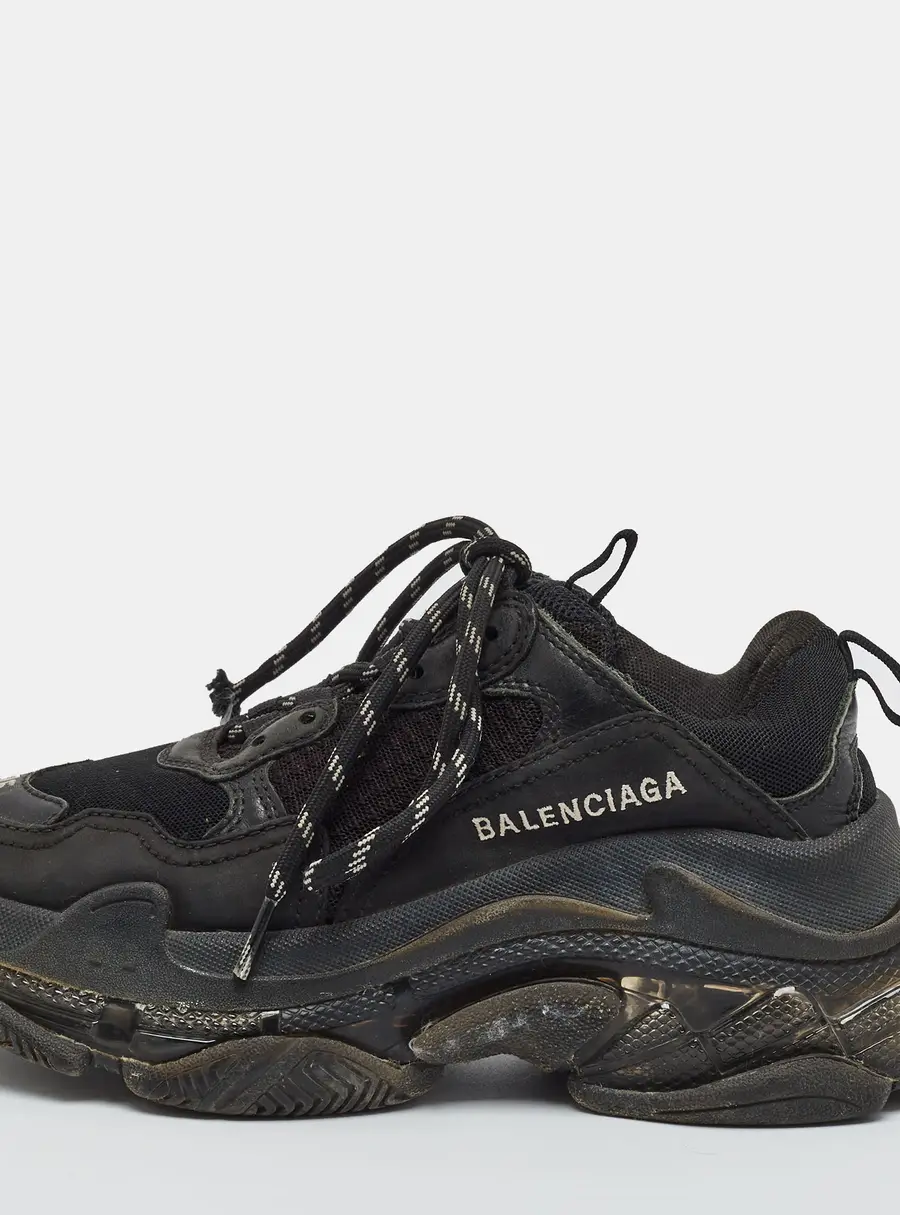 Balenciaga Track Size 35 Black Faux Leather and Mesh Lace Up Sneakers