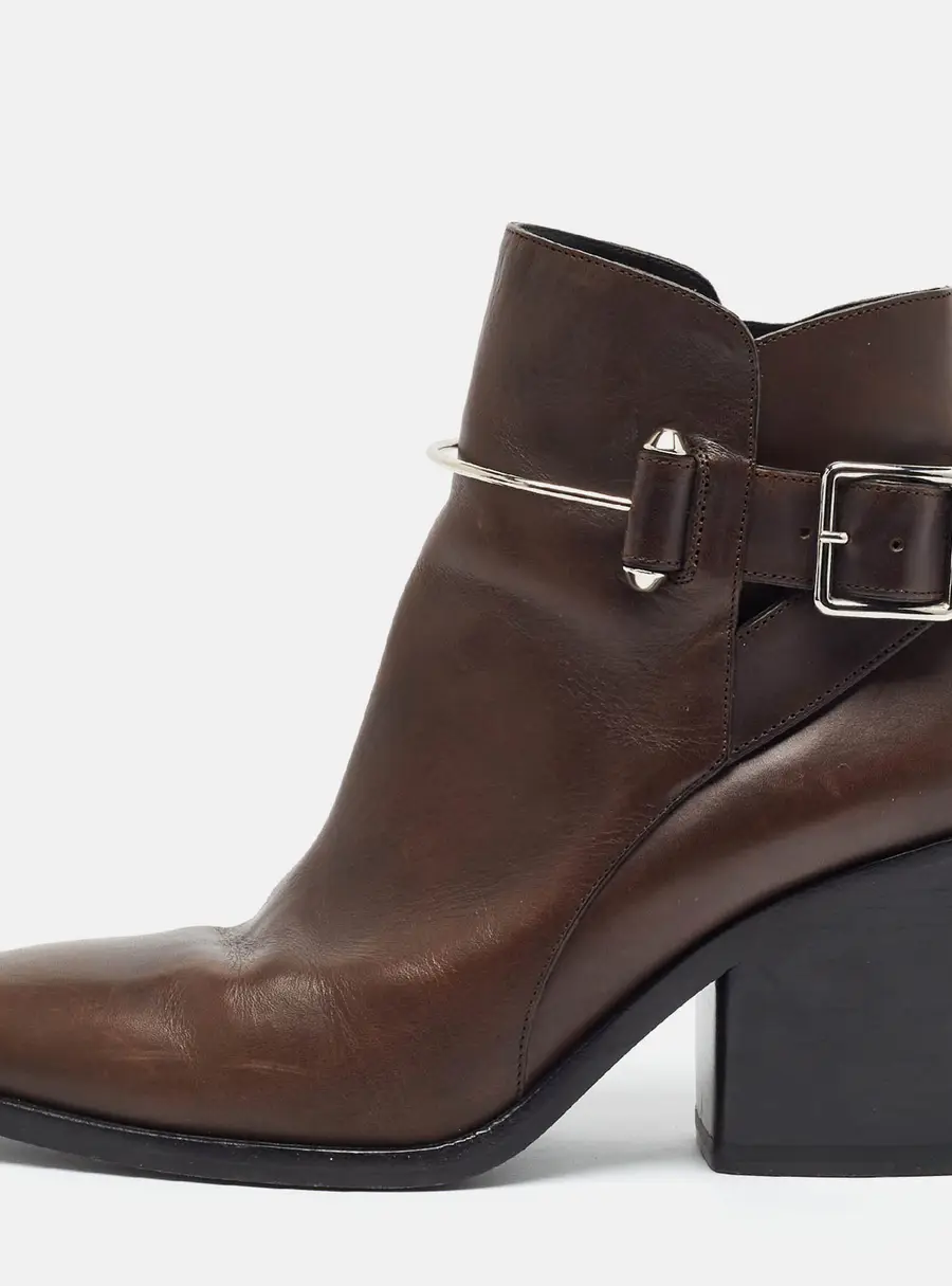 Balenciaga Size 40 Brown Leather Buckle Ankle Boots