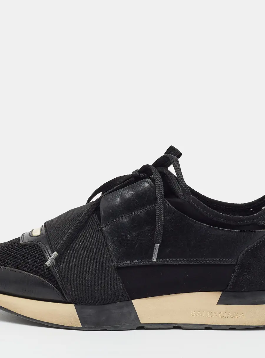Balenciaga Race Runner Size 37 Black Leather and Mesh Low Top Sneakers