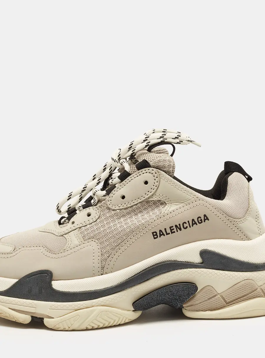 Balenciaga Triple S Size 40 Beige Mesh and Nubuck Leather Low Top Sneakers