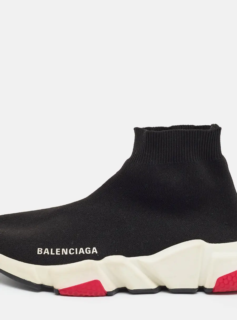 Balenciaga Speed Trainer Size 37 Black Knit Fabric High Top Sneakers