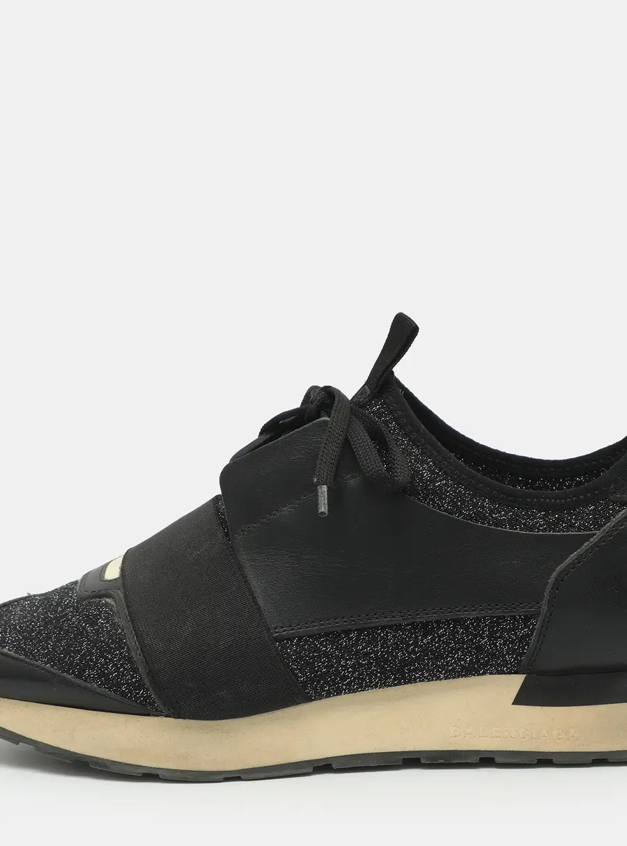 Balenciaga Race Runner Size 40 Black Lurex Fabric And Leather Sneakers