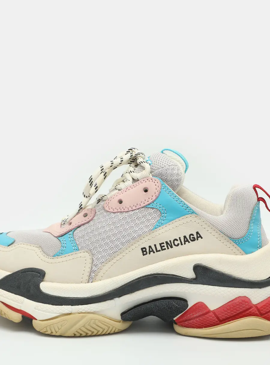 Balenciaga Triple S Size 39 White/Teal Mesh and Nubuck Leather Lace Up Sneakers