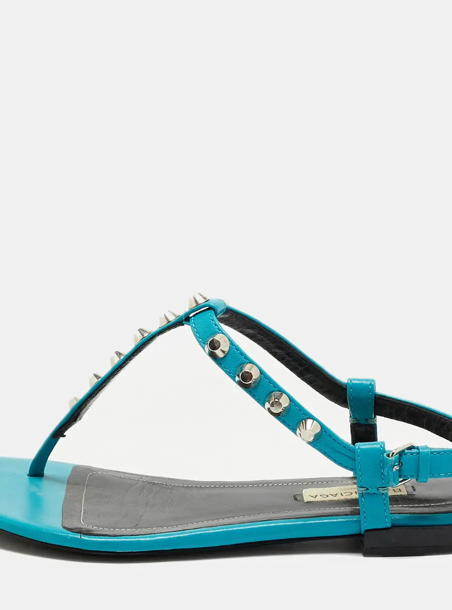 Balenciaga Arena Giant Size 36 Blue Leather T-Strap Flat Sandals