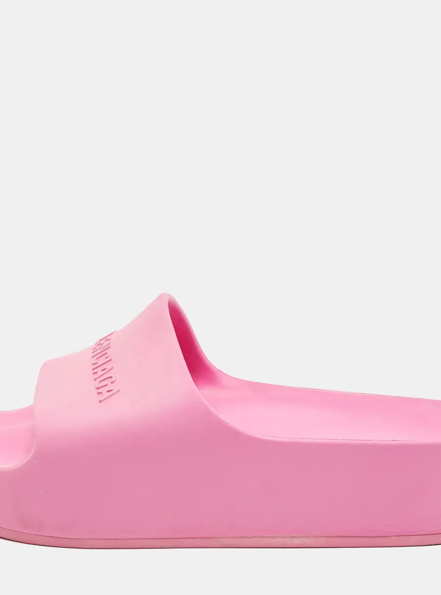 Balenciaga Size 39 Pink Rubber Logo Chunky Pool Flat Slide