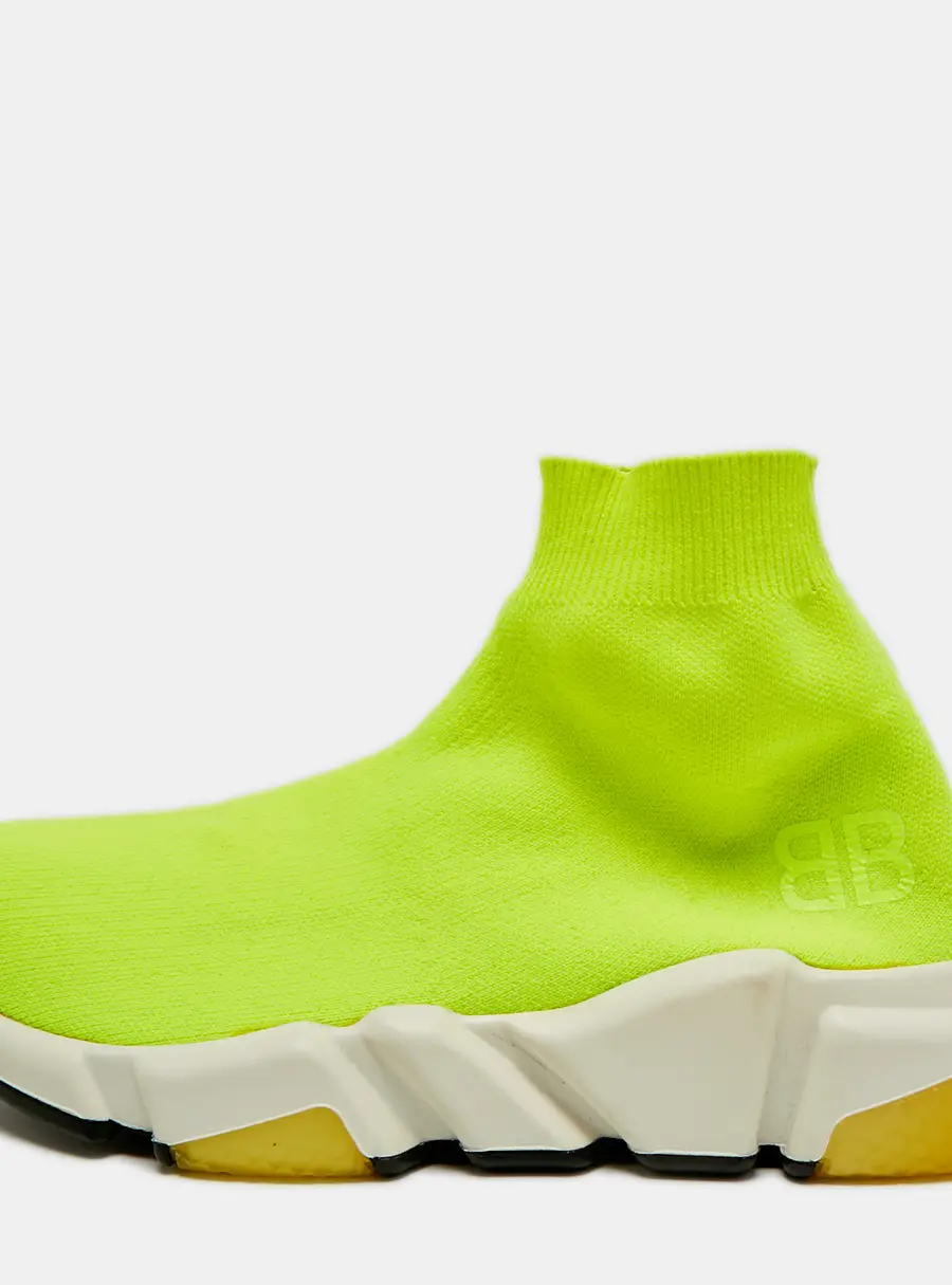 Balenciaga Speed Trainer Size 36 Neon Yellow Knit Fabric High Top Sneakers