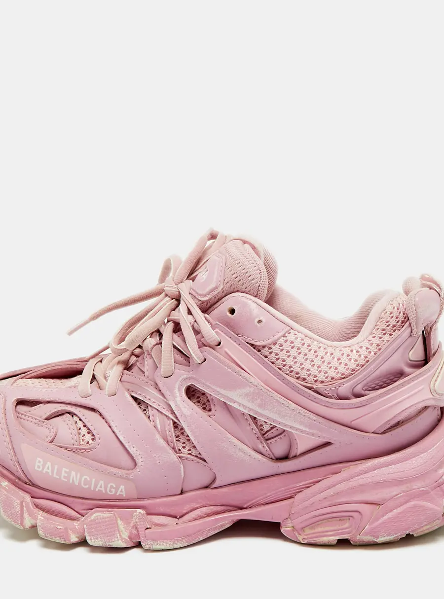 Balenciaga Track Size 37 Pink Faux Leather and Mesh Lace Up Sneakers