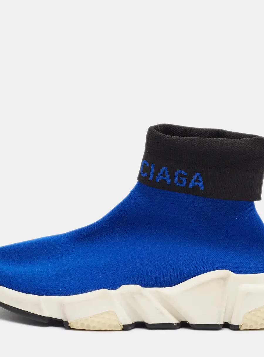 Balenciaga Speed Trainer Size 36 Blue Knit Fabric Fold-Over High Top Sneakers