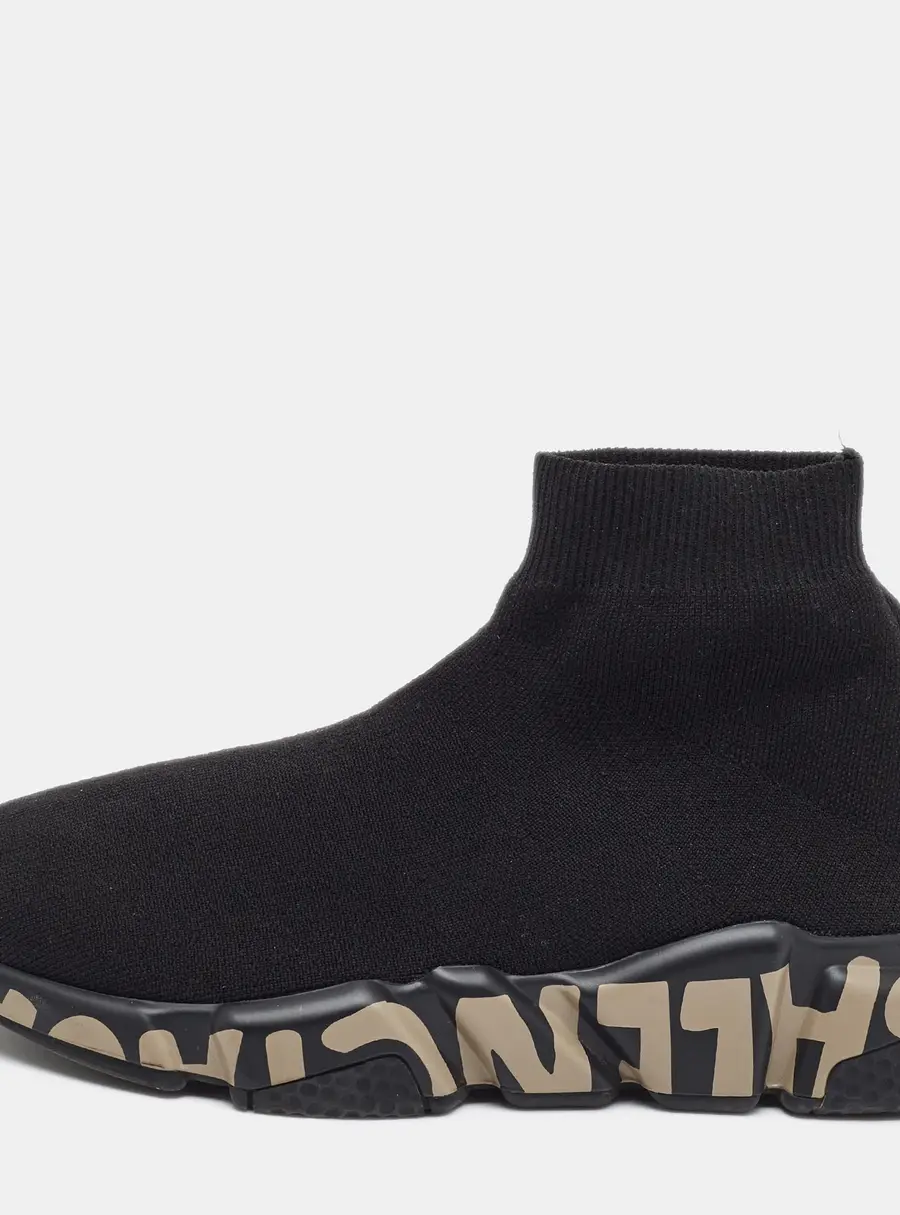 Balenciaga Speed Trainer Size 38 Black Knit Fabric High Top Sneakers