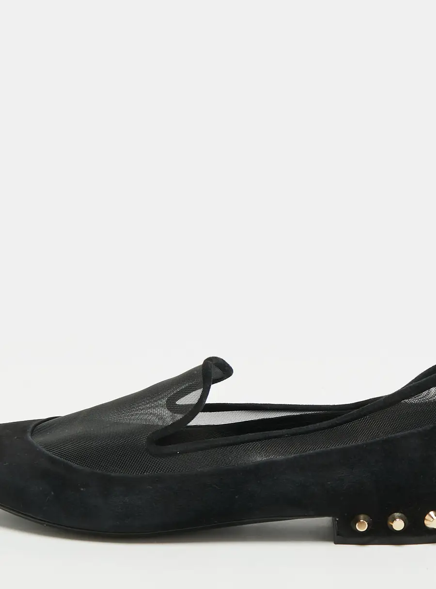 Balenciaga Size 39 Black Mesh and Suede Studded Ballet Flats