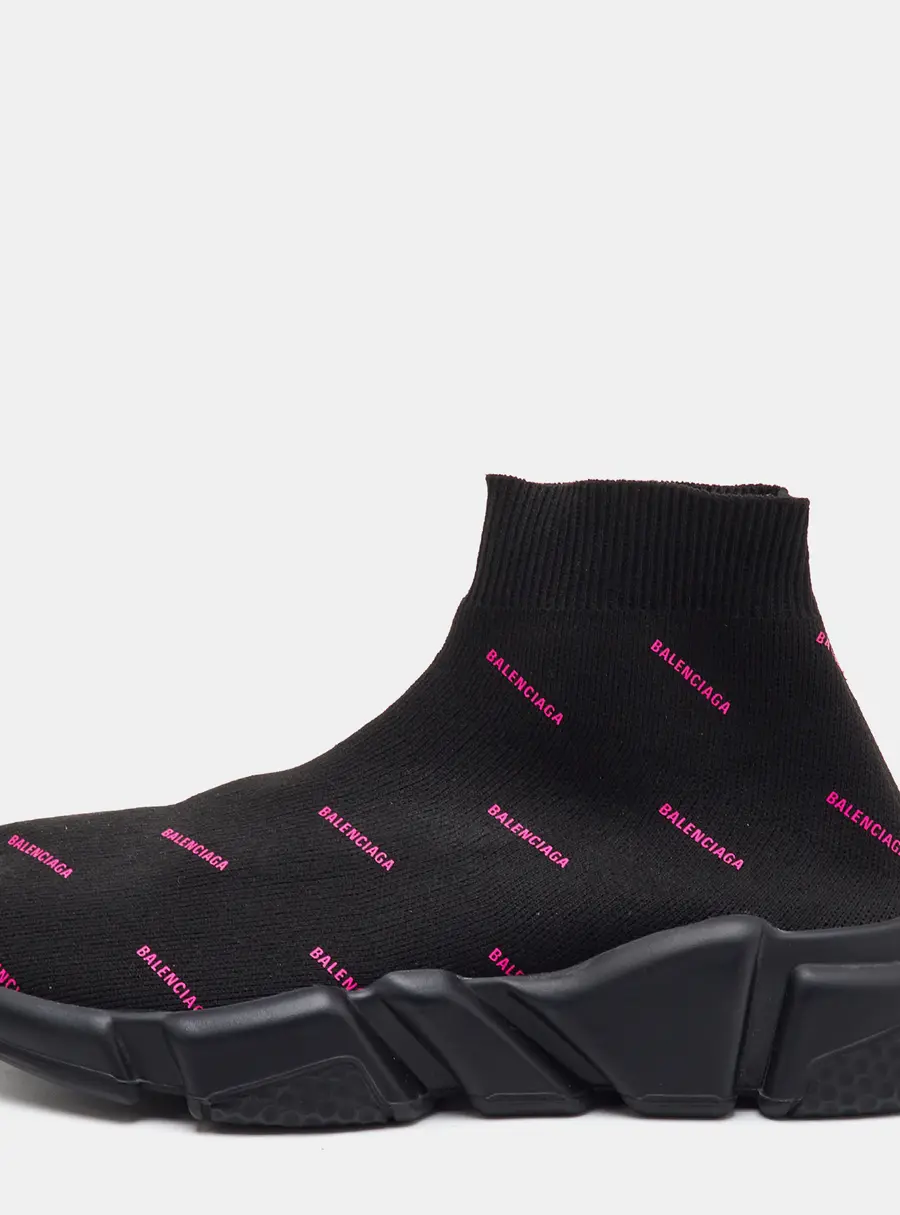 Balenciaga Speed Logo Size 37 Black Knit Fabric High Slip On Sneakers