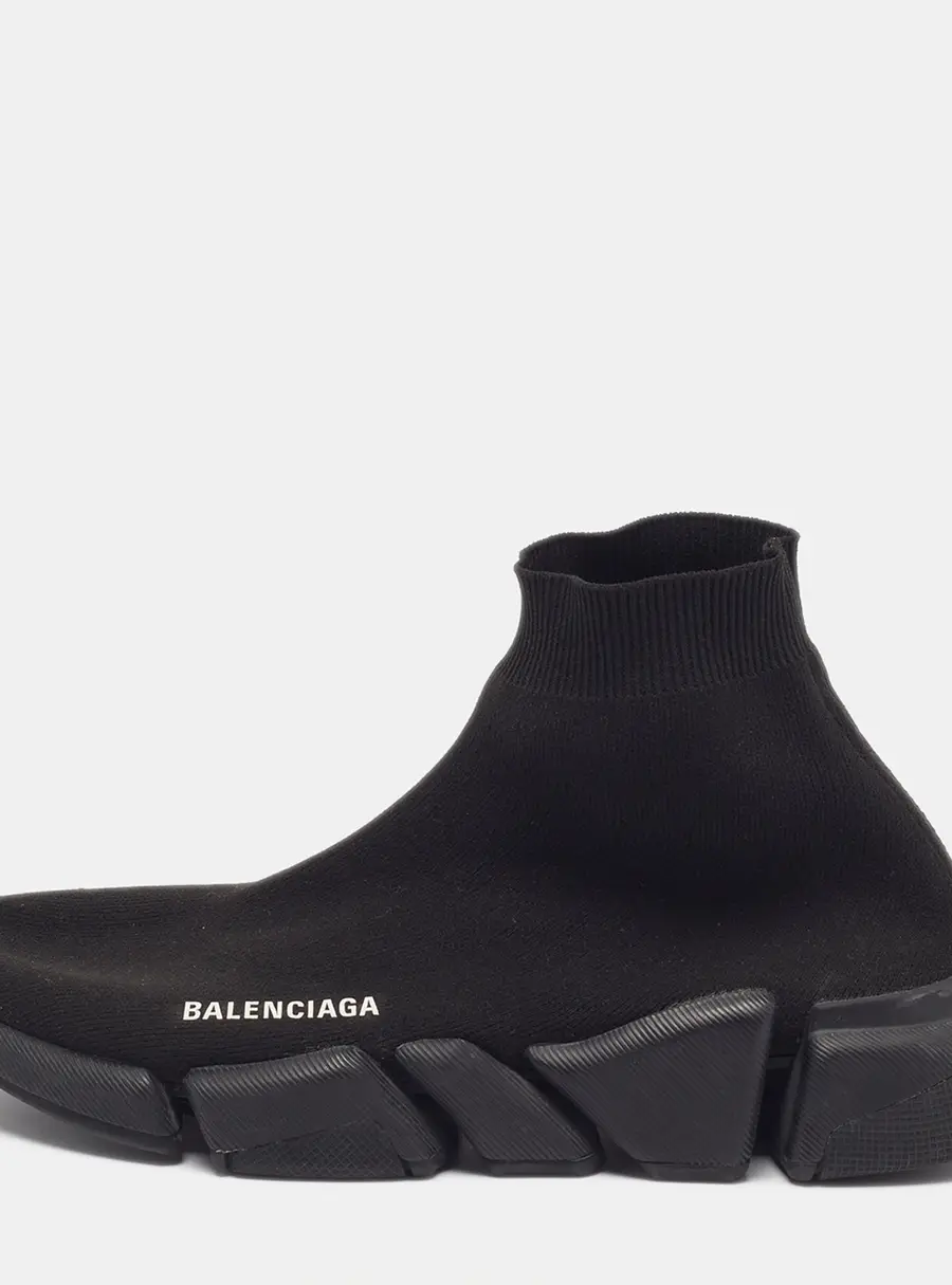 Balenciaga Speed 2.0 Size 41 Black Knit Fabric Slip On Sneakers
