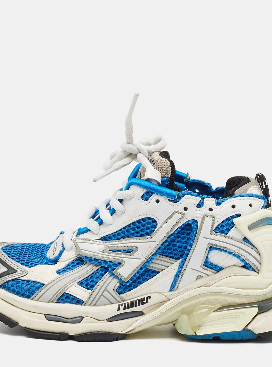 Balenciaga Runner Size 37 White/Blue Faux Leather and Mesh Low Top Sneakers