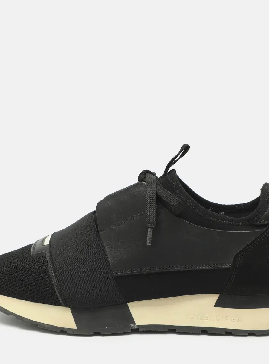 Balenciaga Race Runner Size 38 Black Knit Fabric and Leather Low Top Sneakers