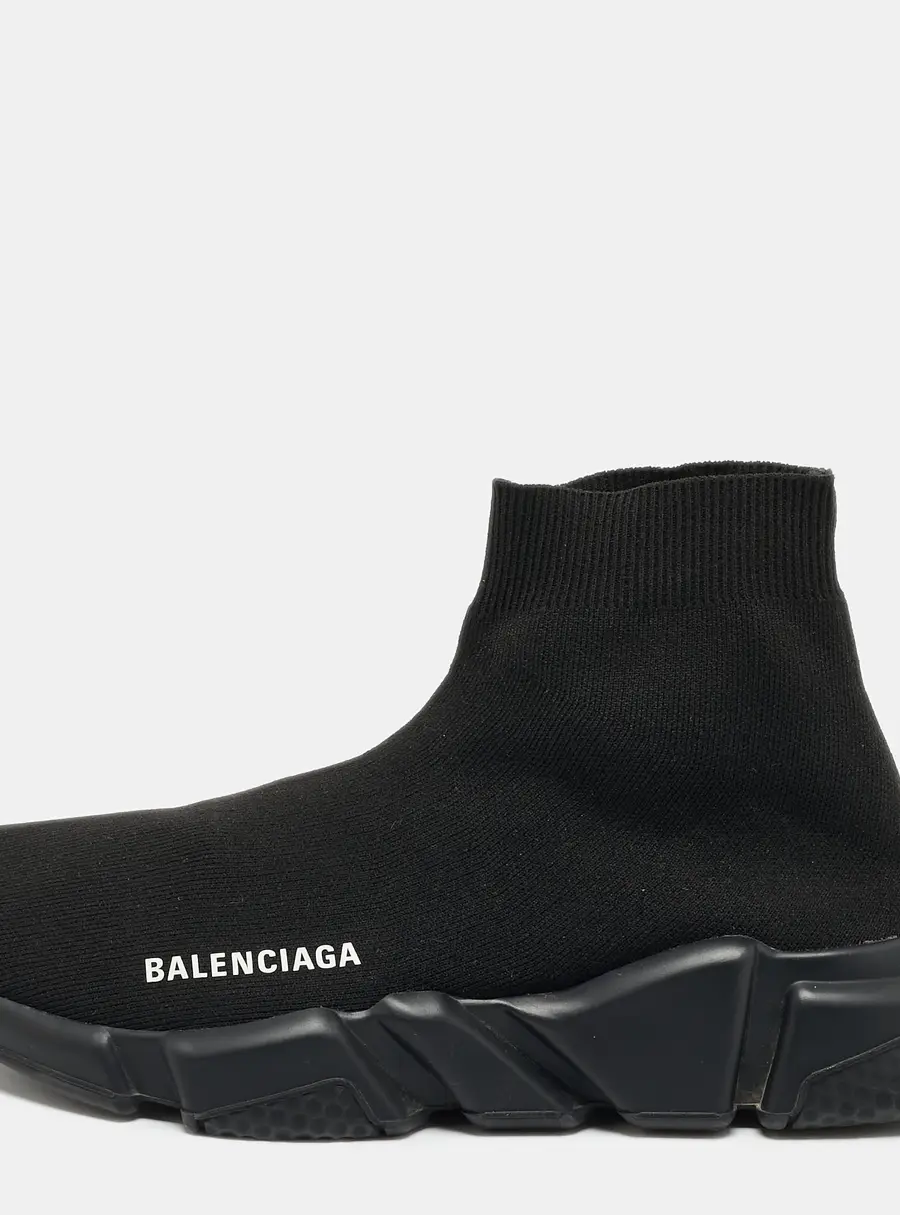Balenciaga Speed Trainer Size 39 Black Knit Fabric High Top Sneakers
