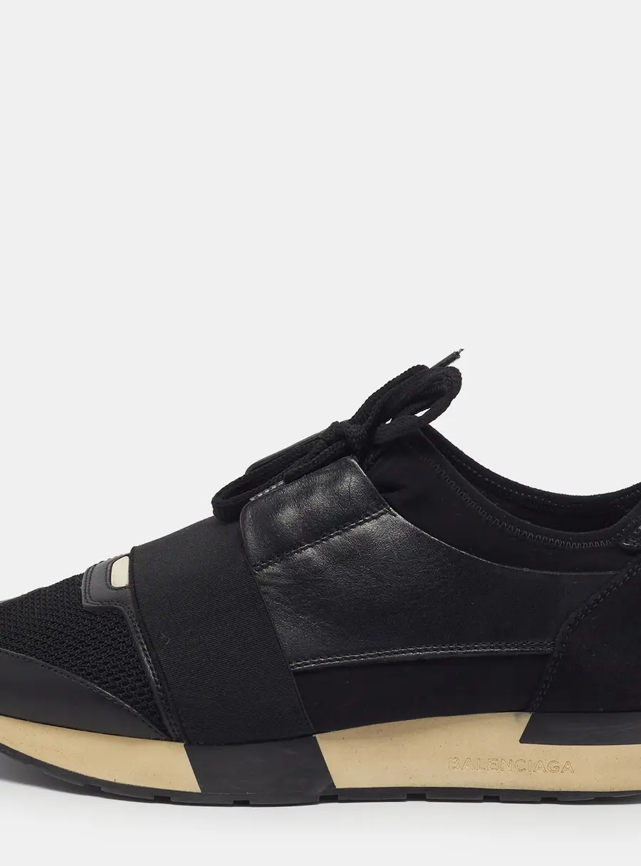 Balenciaga Race Runner Size 39 Black Leather and Mesh Low Top Sneakers