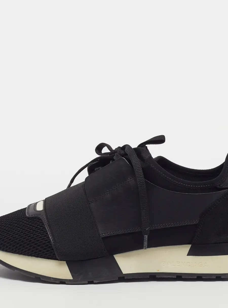 Balenciaga Race Runner Size 37 Black Leather and Mesh Low Top Sneakers