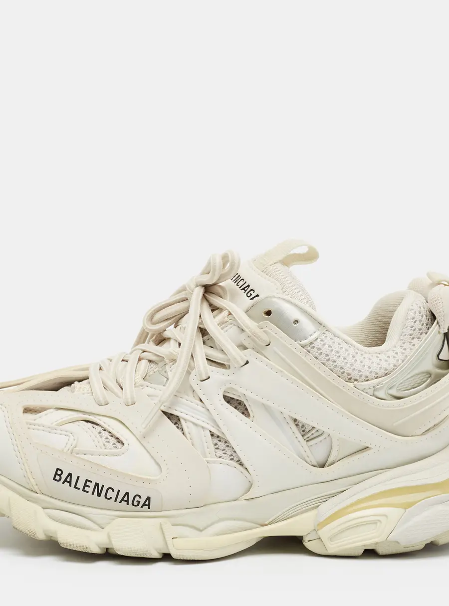 Balenciaga Track Size 37 White Faux Leather Lace Up Sneakers