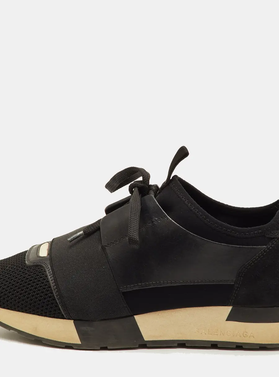 Balenciaga Race Runner Size 37 Black Leather, Mesh and Neoprene Low Top Sneakers