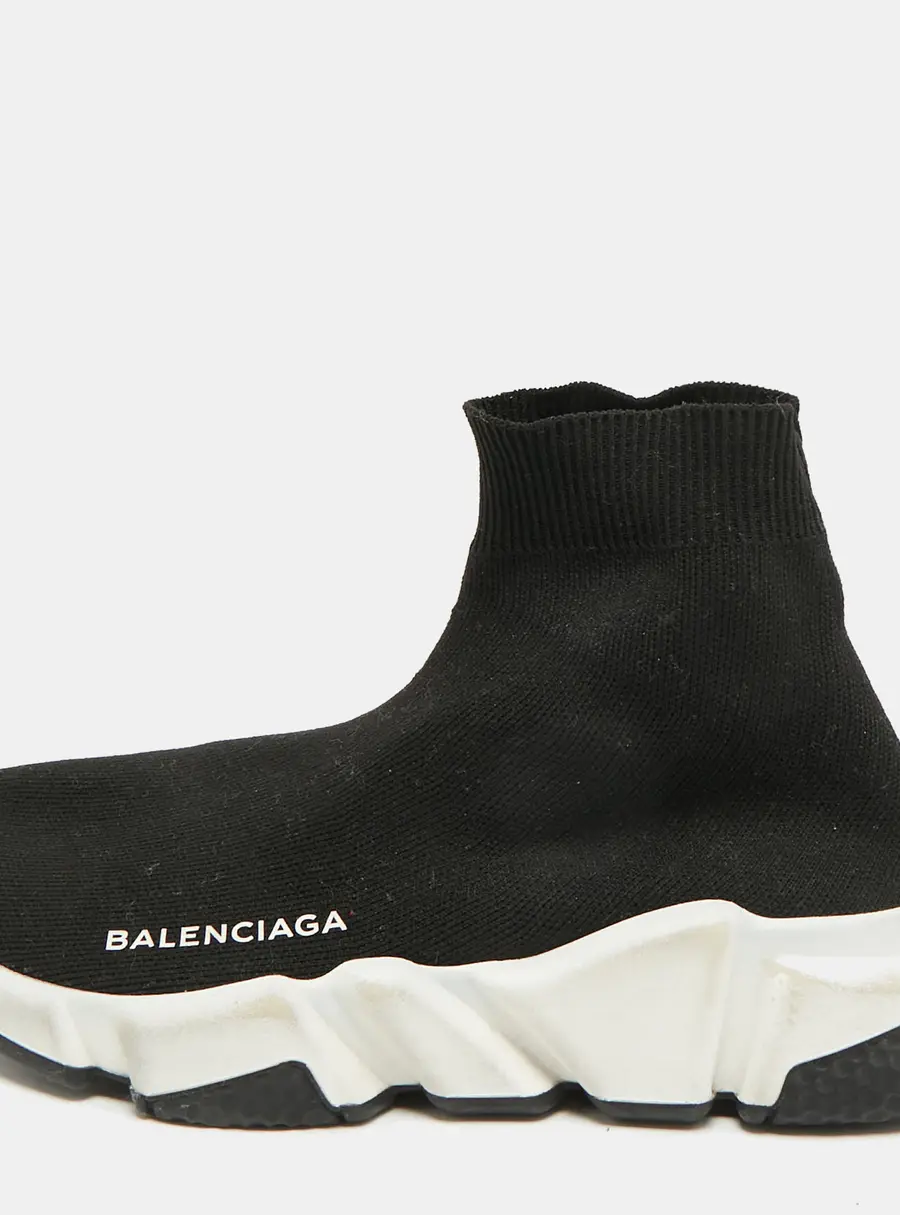 Balenciaga Speed Trainer Size 35 Black Knit Fabric High Top Sneakers