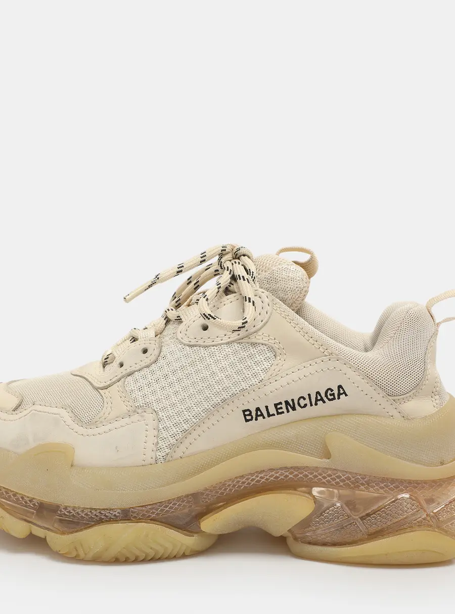 Balenciaga Triple S Clear Size 38 Beige Mesh and Nubuck Leather Low Top Sneakers