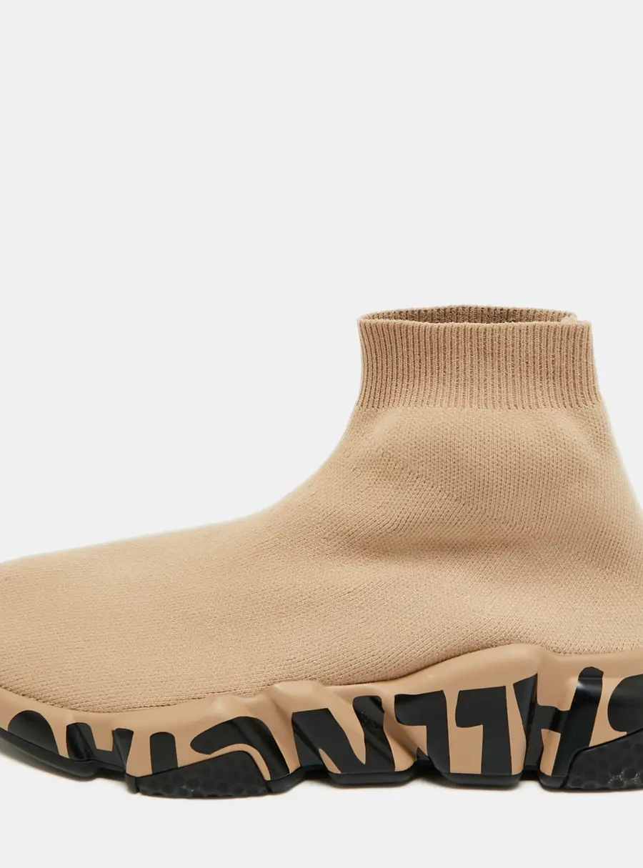 Balenciaga Speed Size 37 Beige Knit Fabric Slip On Sneakers