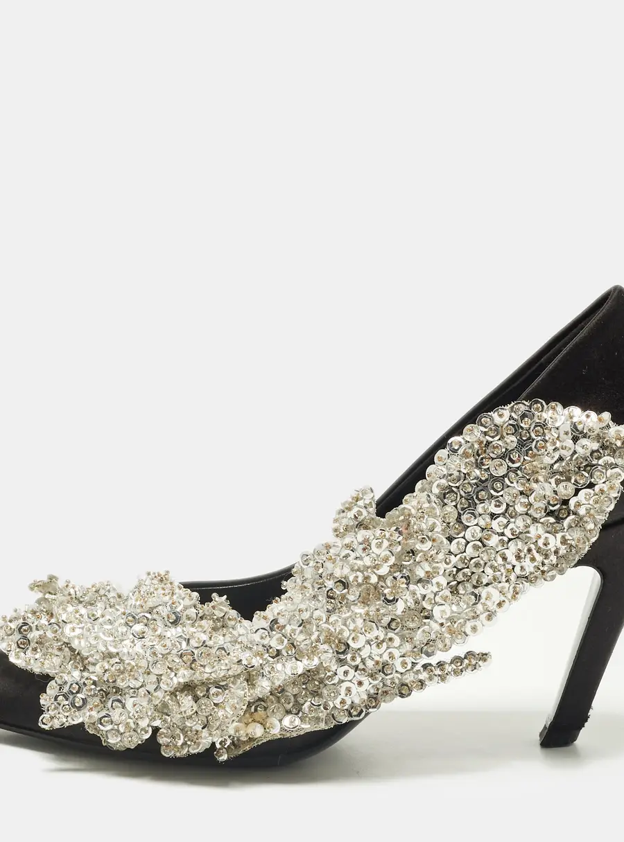 Balenciaga Talon Slash Size 36 Black/Silver Satin Pumps