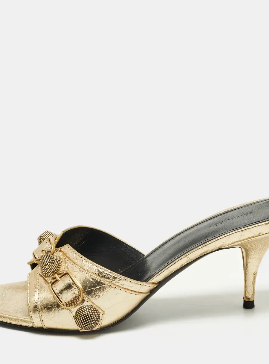 Balenciaga Le Cagole Size 36 Gold Leather Slide Sandals