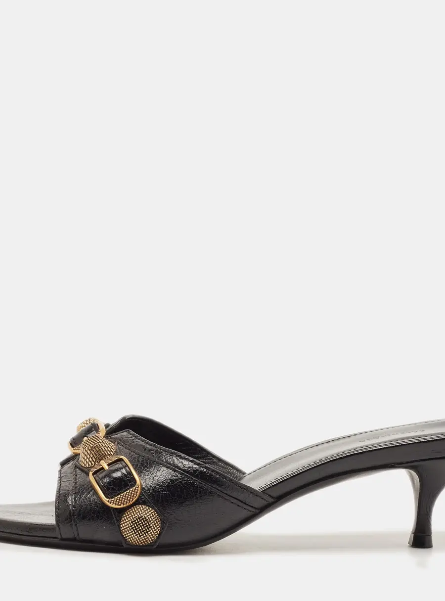 Balenciaga Le Cagole Size 36 Black Leather Studded Slide Sandals
