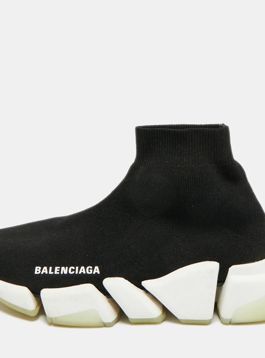 Balenciaga Speed Trainer Size 37 Black Knit Fabric Slip On Sneakers