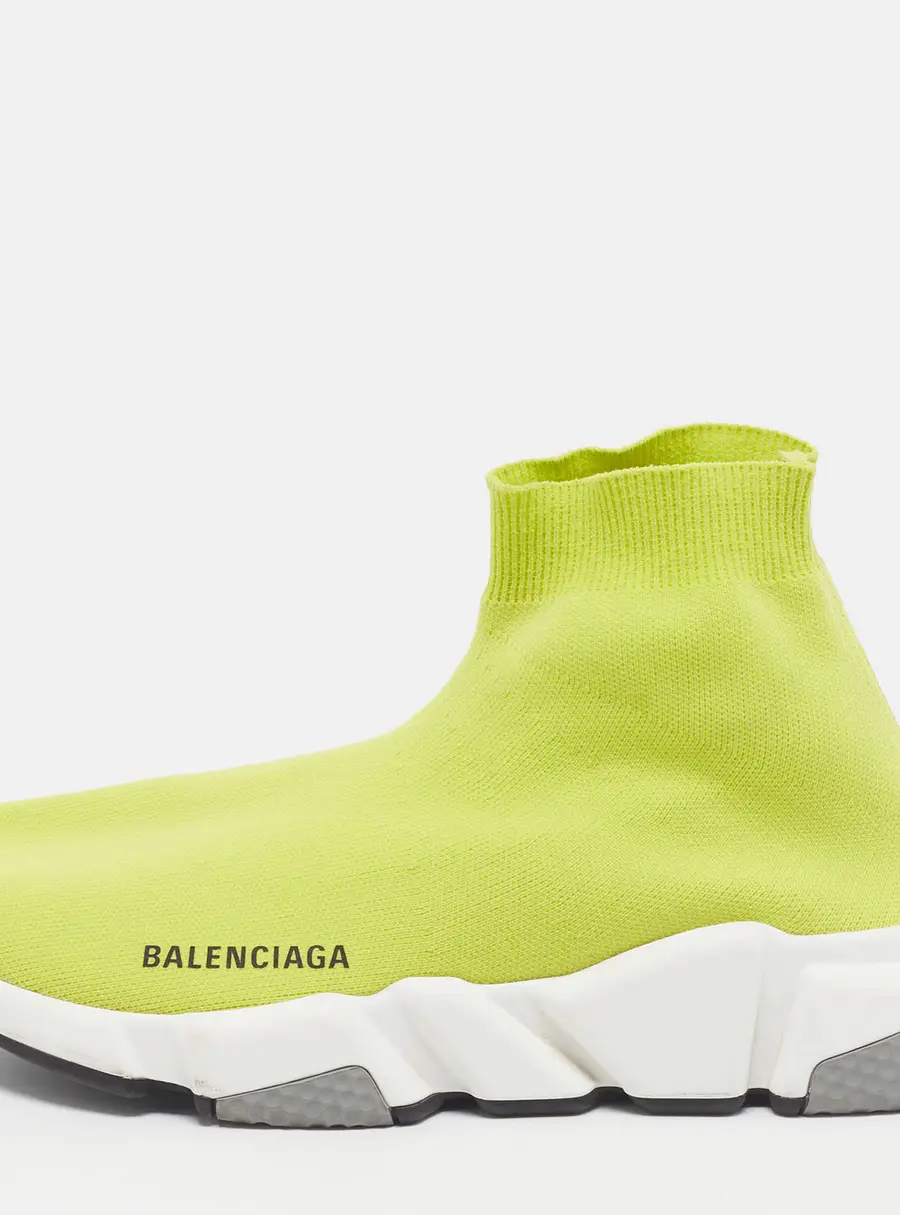 Balenciaga Speed Trainer Size 39 Neon Green Knit Fabric High Top Sneakers