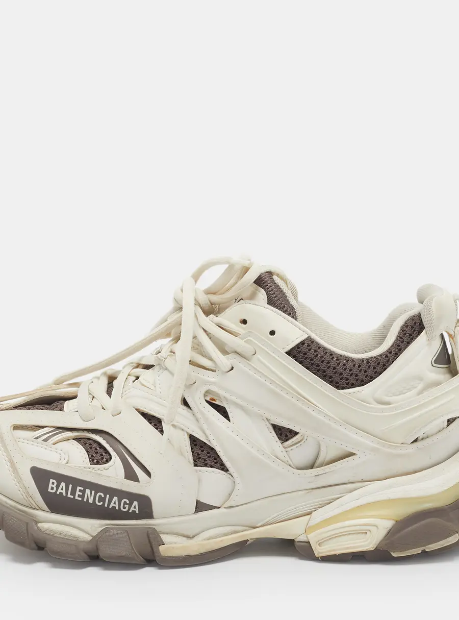 Balenciaga Track Size 39 White/Brown Faux Leather and Mesh Lace Up Sneakers
