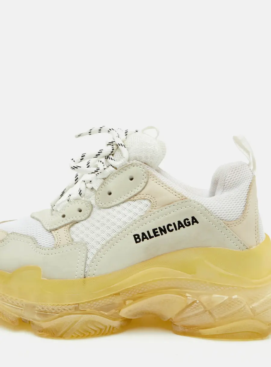 Balenciaga Triple S Clear Size 36 White/Beige Faux Leather and Mesh Lace Up Sneakers