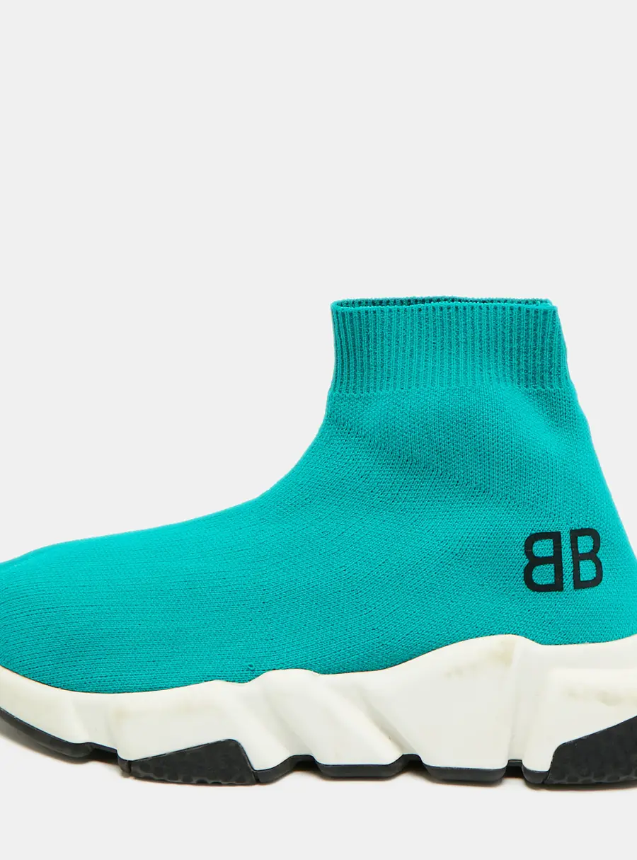 Balenciaga Speed Size 36 Turquoise Knit Fabric High Top Sneakers