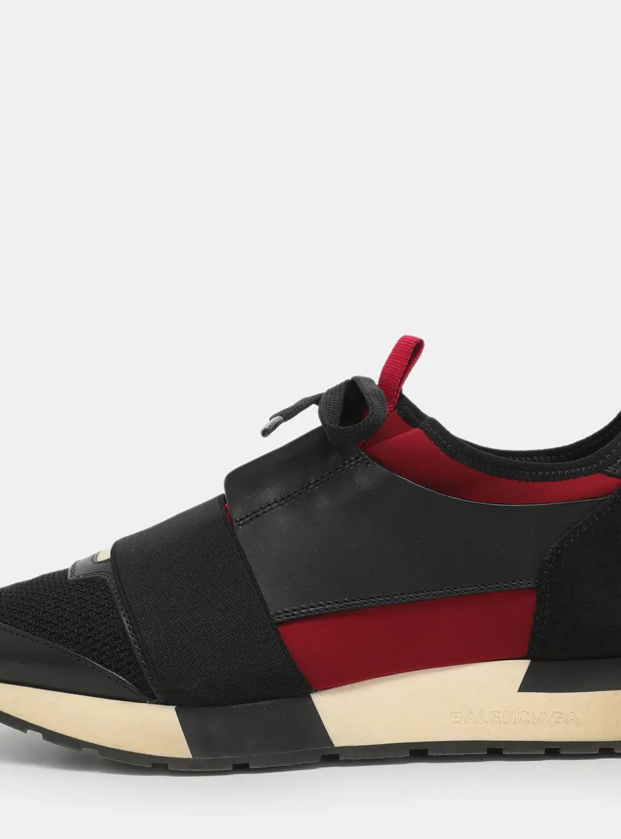 Balenciaga Race Runner Size 38 Black/Red Leather, Mesh and Neoprene Low Top Sneakers