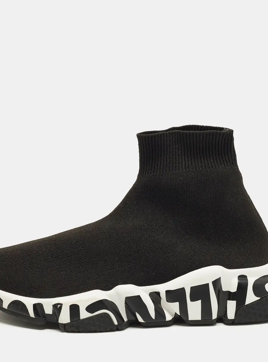 Balenciaga Speed Graffiti Size 36 Black Knit Fabric High Top Sneakers