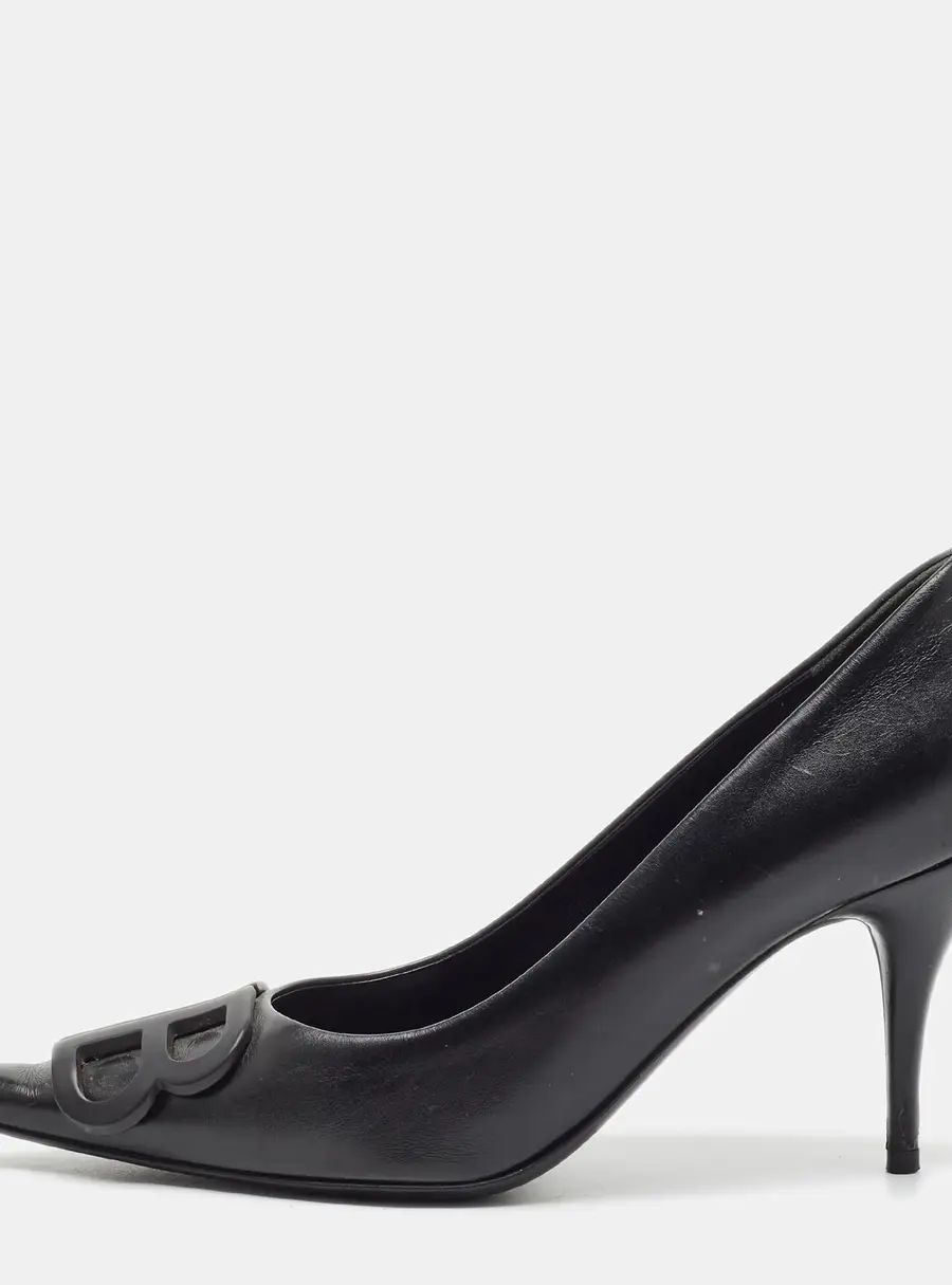 Balenciaga BB Square Knife Size 38 Black Leather Pointed Toe Pumps