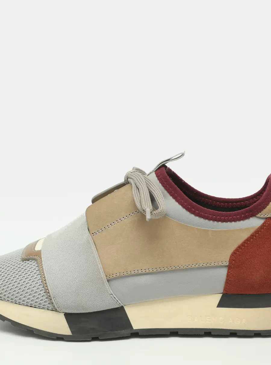 Balenciaga Race Runner Size 38 Multicolor Leather and Mesh and Suede Low Top Sneakers