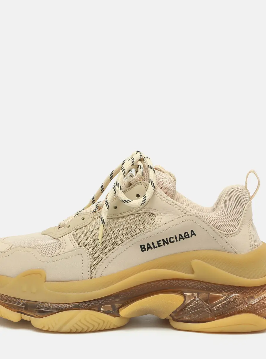 Balenciaga Triple S Clear Size 39 Beige Mesh and Leather Lace Up Sneakers
