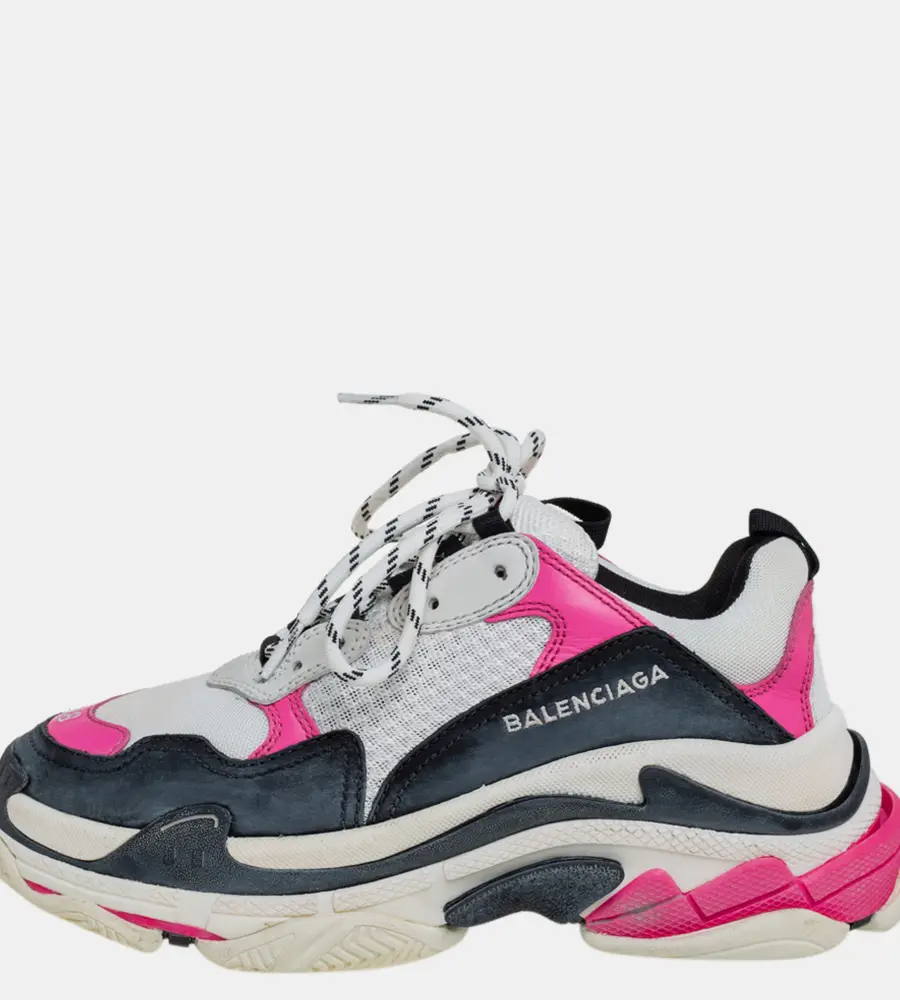 Balenciaga White/Pink Leather And Mesh Triple S Platform Sneakers Size 38