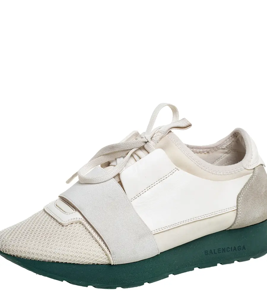 Balenciaga Race Runner Size 37 White Leather, Mesh and Suede Low Top Sneakers
