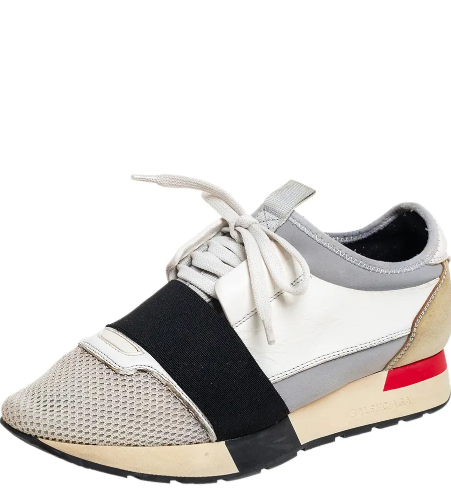 Balenciaga Multicolor Mesh And Leather Race Runner Low Top Sneakers Size 38