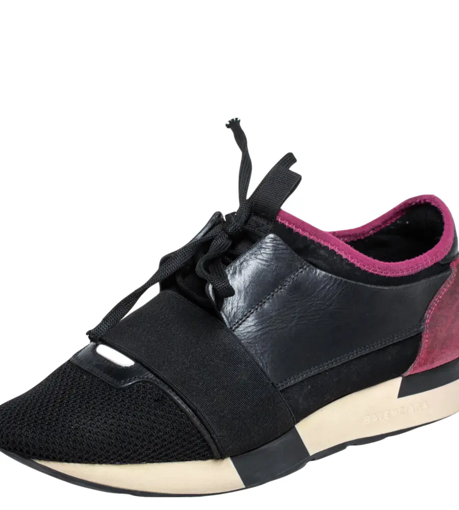 Balenciaga Black/Pink Leather And Mesh Race Runner Sneakers Size 38
