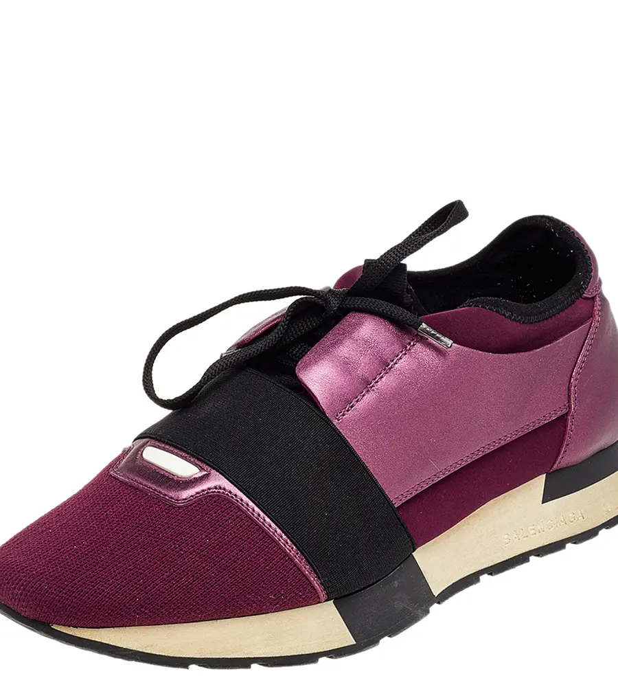 Balenciaga Burgundy/Purple Leather And Canvas Race Runner Sneakers Size 40