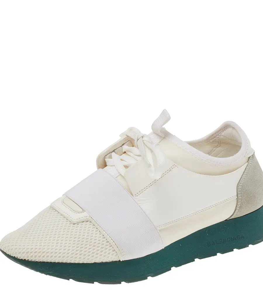 Balenciaga White Leather And Mesh Race Runner Sneakers Size 39