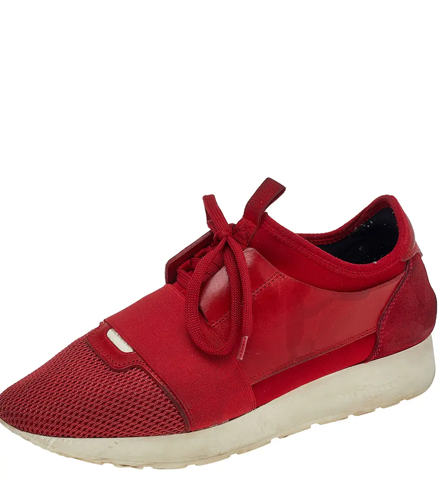Balenciaga Race Runner Size 39 Red Leather, Mesh and Suede Low Top Sneakers