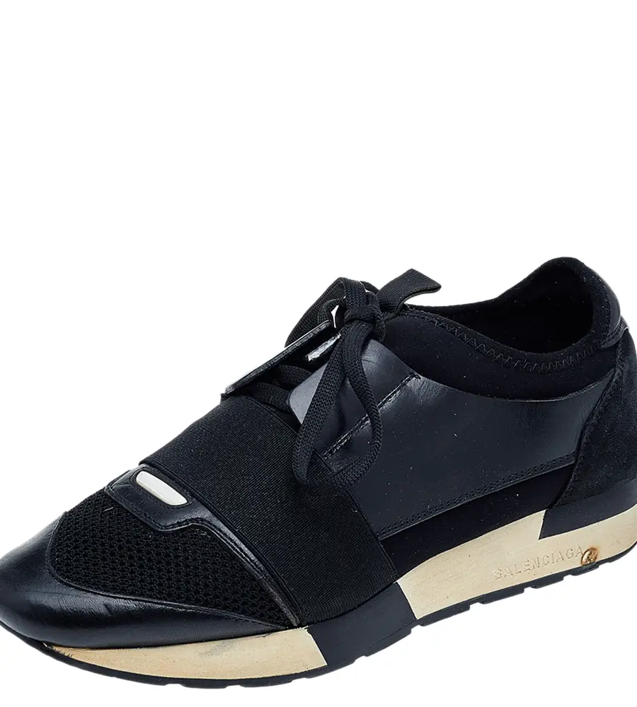 Balenciaga Black Leather And Mesh Race Runner Sneakers Size 39