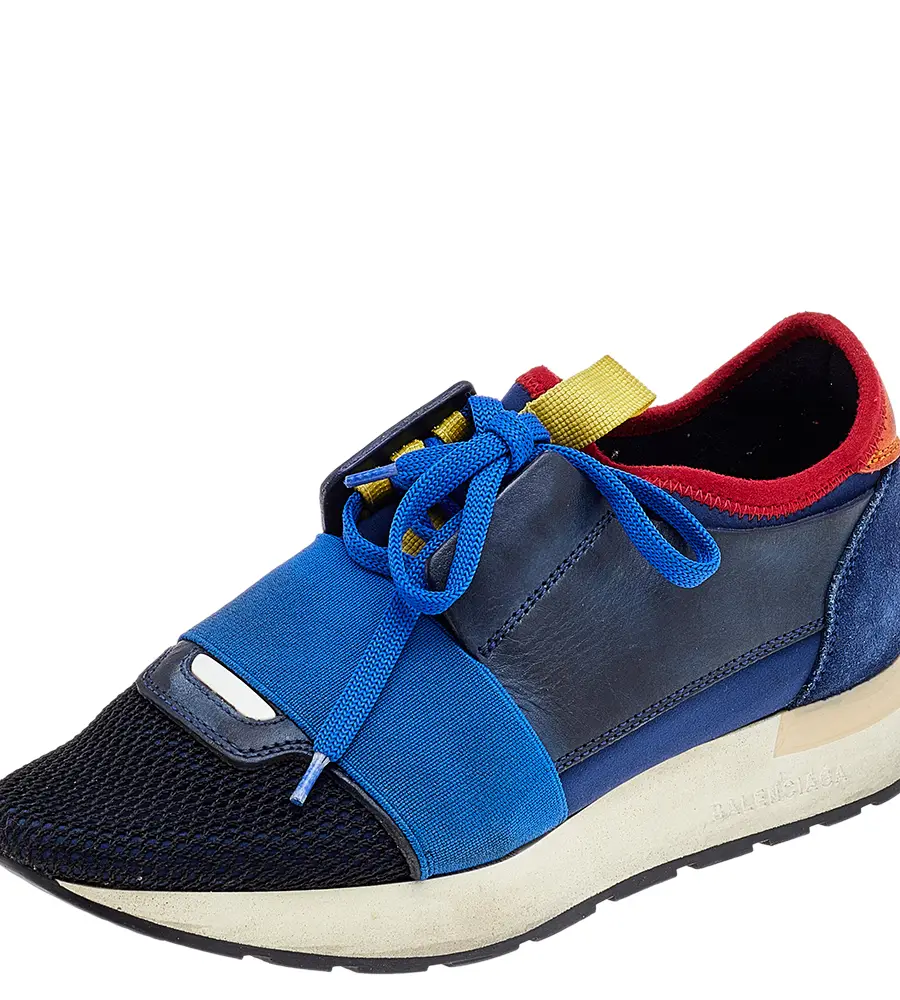 Balenciaga Multicolor Mesh And Leather Race Runner Low Top Sneakers Size 35