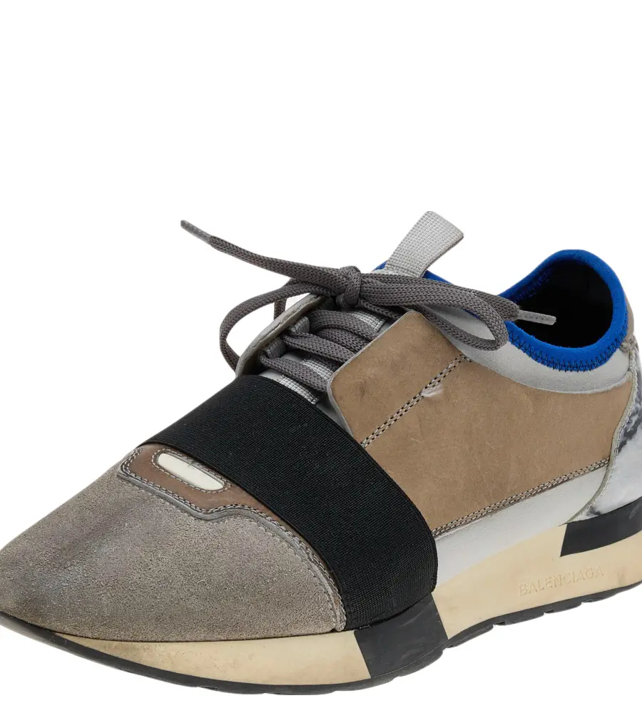 Balenciaga Grey Leather And Suede Race Runner Low Top Sneakers Size 39